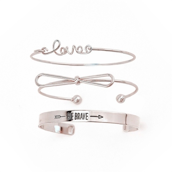 3 Piece Gold Love Bow Be Brave Bracelet Set - Picture 7 of 7